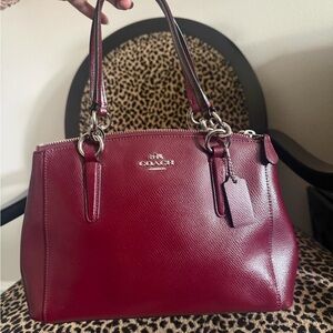 Coach Wine Red Leather Satchel with Silver Hardware